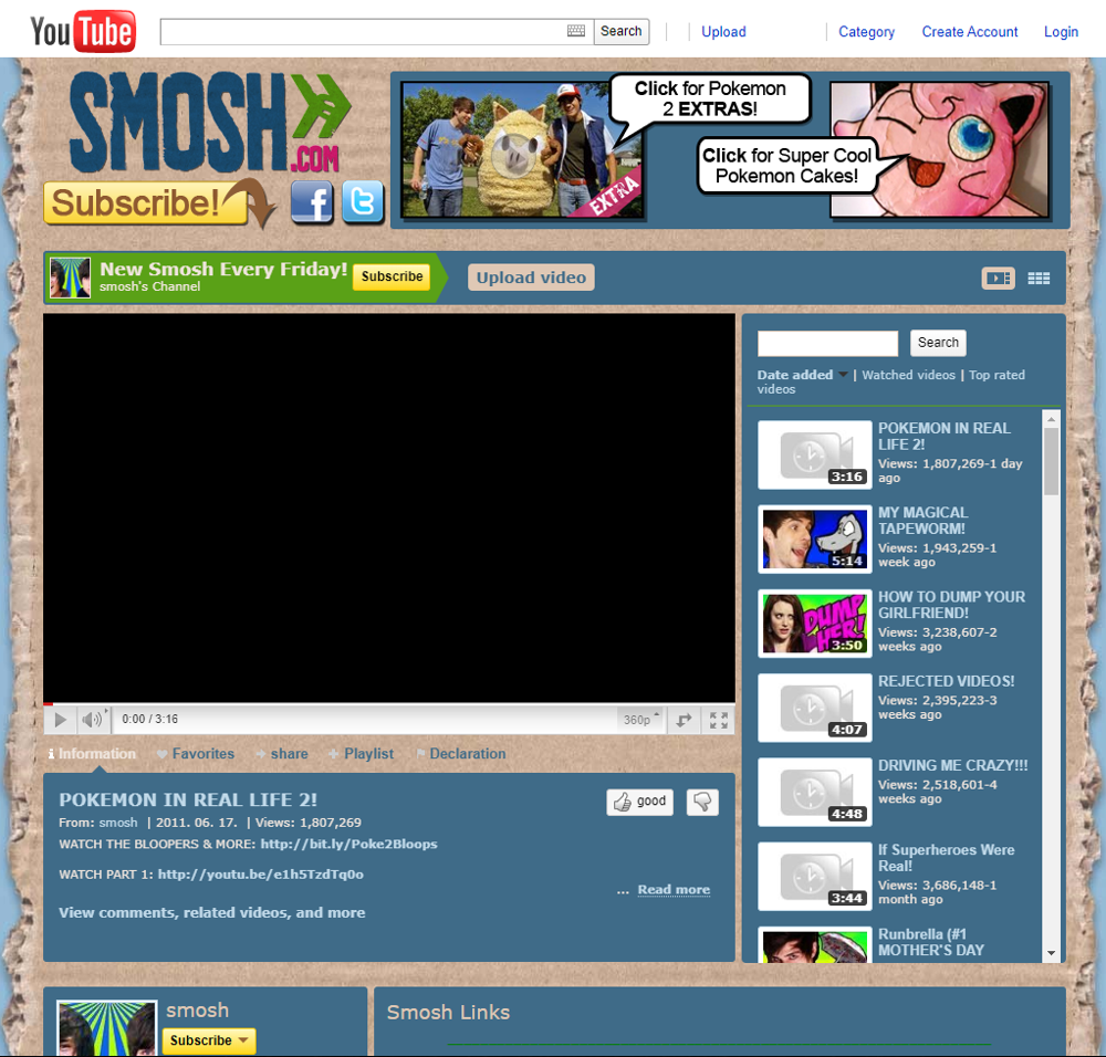 screenshot of smosh's youtube page in 2011